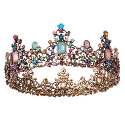 China Fashionable Elegant Luxury Multicolor Bridal Crown Gold Round Rhinestone Wedding Crown RS265 for sale