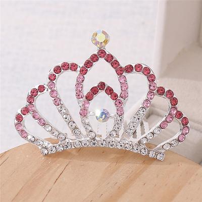 China Fashionable Elegant Princess Children Jewelry Rhinestone Hair Ornament Crown Love Hair Comb Alloy Tiaras K014 For Children for sale