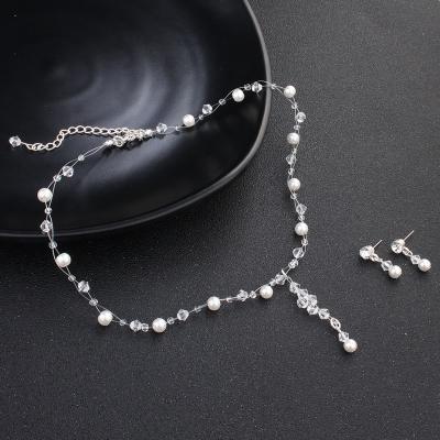 China CLASSIC Exquisite Necklace Earring Pendant Sets Handmade Wedding Dress Pearl Bridal Costume Jewelry Sets for sale