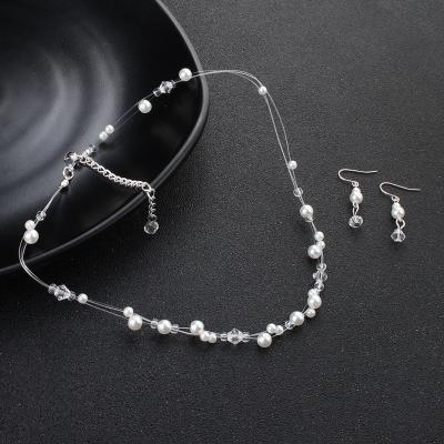 China CLASSIC Jewelry Pearl Sets Handmade Wedding Dress Crystal Beaded Bridal Necklace Earring for sale