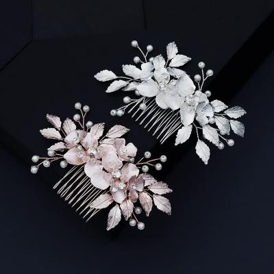 China Luxury Hair Jewelry Silver And Rose Hair Comb Flower Metal Colors Bridal Wedding Hair Accessories Headpiece for sale