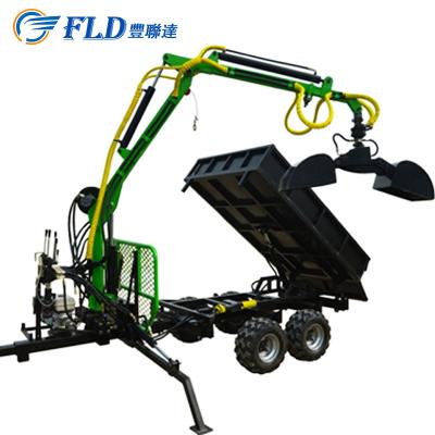 China Hydraulic Log Timber Tractor Farm Factory ATV Wooden Trailer With Crane Tackle Remote Control Winch For Forestry Machinery for sale