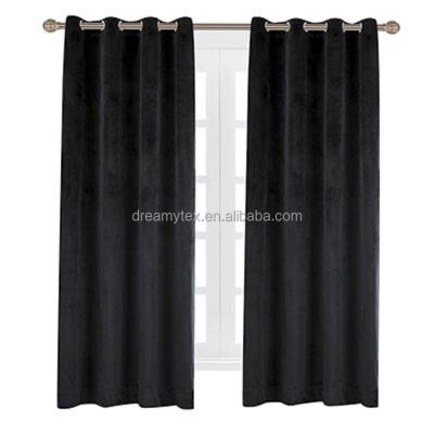 China Blackout Fashion Black New Home Royal Black Velvet Plain Design Curtain for sale