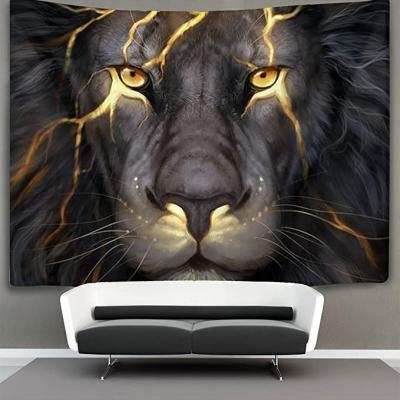 China 100% Handmade Hippie Art Tapestry Wall Hanging Home Decors Lion King Panting Cool Gold Wall Tapestry For Living Room for sale