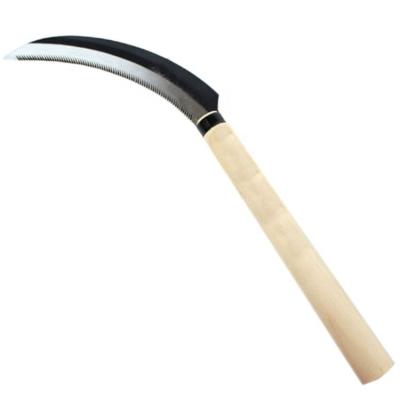 China Unrated Agricultural All Steel Sickle With Wooden Handle Wheat Garden Weeding Mowing Sickle for sale