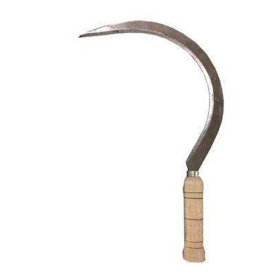 China Unrated Garden Tools Sickle Cultivating Cutting Tools Grass Tooth Steel Sickle With Wooden Handle for sale