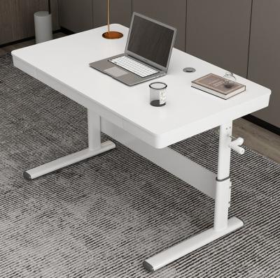 China Luxury Standing Table Nordic Style White Wooden Grain Manual Height Adjustable Desk for sale