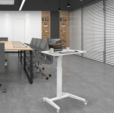 China Customized Wooden Grain Pneumatic Height Desk for White Office Computer Workstation for sale