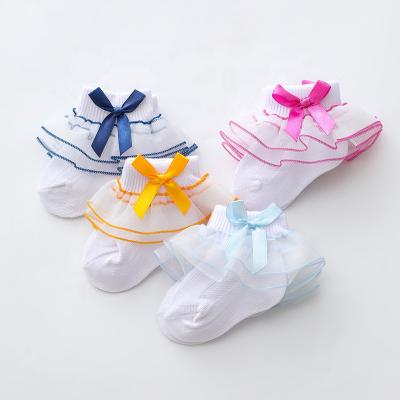 China 2022 breathable spring and summer baby newborn princess double needle socks kids socks with bow lace for sale