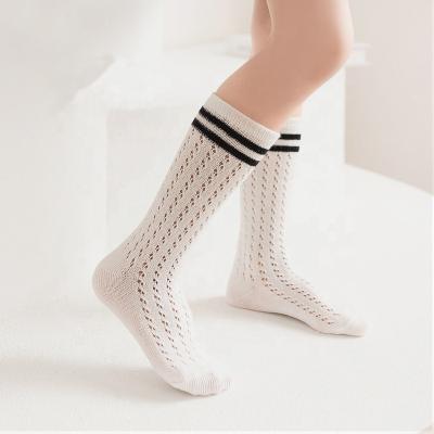 China 2022 Breathable New Striped School Girls Socks Mosquito Repellent Girls Mesh Summer And Autumn Breathable Knee Socks Parallel Bars for sale