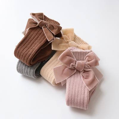 China Sustainable baby socks with velor bow warmer baby socks legger winter cotton kids floor socks knee high for sale