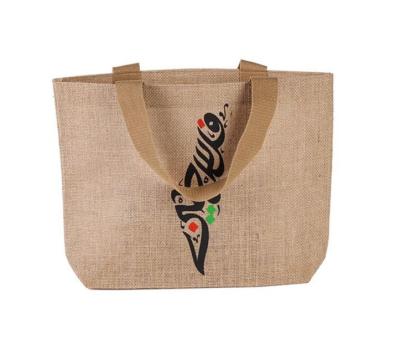 China High Quality Eco Friendly Burlap Fabric Custom Printed Logo Natural Recycled Burlap Grocery Burlap Foldable Shoulder Bag Tote Shopping for sale