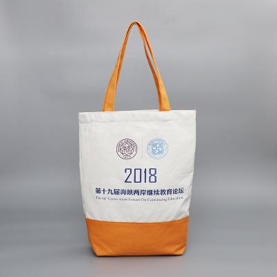 China Eco Friendly Reusable Heavy Duty Customized Logo Printing Canvas Cotton Shopping Tote Bag With Inner Pocket for sale