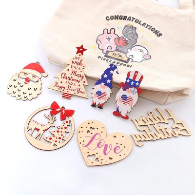 China Customized Christmas Decoration Folk Art Professional DIY Crafts Manufacturer Wooden Christmas Tree Decor Hanging Tags EcoFreindly for sale