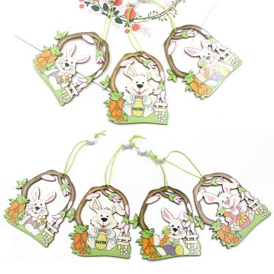 China Polished Easter Rabbit Bunny Bird Wooden Pendant Easter Decoration Hanging Craft For DIY Home Party Kids for sale