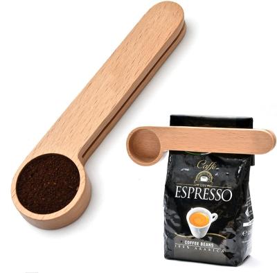 China Coffee Scoop and Bag Clip Beech Wood Scoop Espresso Sustainable Wooden Solid Measuring Coffee Bags Small Sealer Wooden Scoop for sale