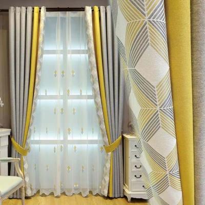 China Blackout Gray/Wild Wild Warm Blackout Diamond Printed Curtain Simple Nordic Style Yellow Living Room Bedroom Thick Curtain for sale