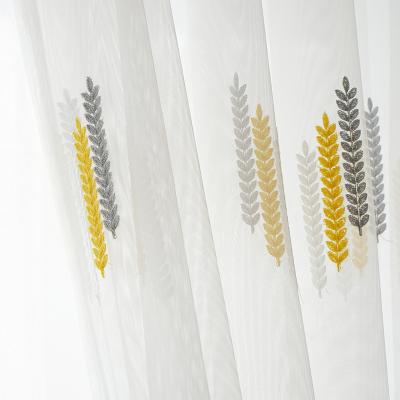 China Simple Blackout Wheat Ears Embroidered Tulle Gray Mesh Sheer Screens Curtain Balcony Window Yellow For Bedroom for sale