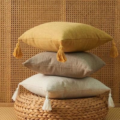 China 45x45cm Cover 45x45cm Anti-Static Solid Plain Cushion Cotton Canvas Pillow Cover With Tassels Home Decor Yellow Beige Sofa Throw Pillow Pillow Case for sale