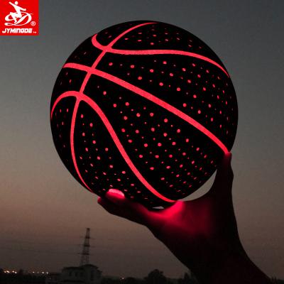 China Basketball Playing LED Glow In The Dark Custom Logo Laminated Black PU Leather Light Up Glowing Basketball Ball for sale