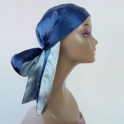 China Double Layers Designer Reversible Bonnet Braids Turban Long Tail Multifunctional Adjustable Tie Headwrap Silky Durags for sale