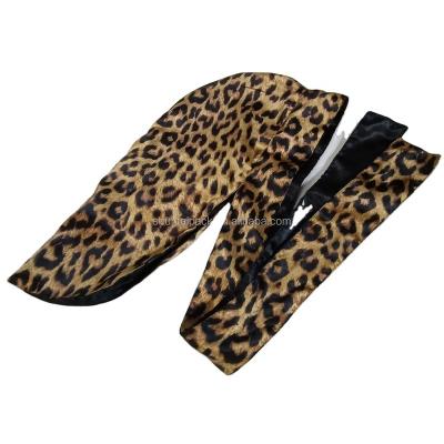 China Cheetah Turban Headband Cheetah Headband Double Layers Double Layers Reversible Durags Head Scarves Satin Silk Headwraps Durags for sale