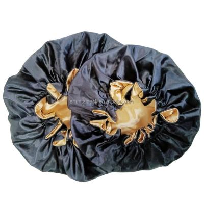 China Eco-Friendly Reversible Custom Logo Soft Satin Bonnet Locs Silk Sleep Side Hat Double Braid Hood for sale