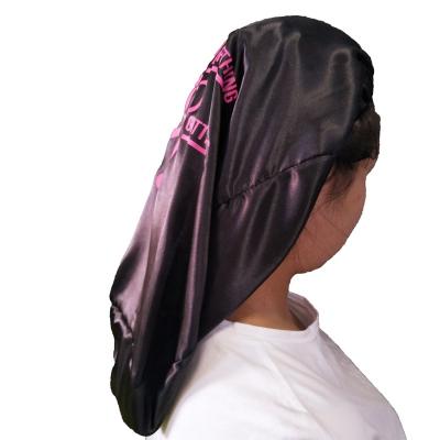 China Eco-Friendly Extra Long Satin Lined Sleep Caps For Braids Natural Curly Dreadlocks Hair Adjustable Silk Hood for sale