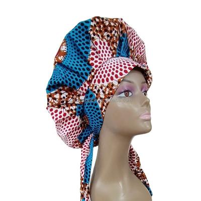 China Multifunctional African Print Satin Cowl With Long Headwrap Ankara Double Layers Ribbon Tie Style Women Hair Wrap Hats for sale