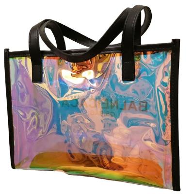 China Wholesales Eco-friendly Shinny Iridescent PVC Women Hologram Shoulder Bags Tote Beach Handbag Blink Holographic Purse for sale