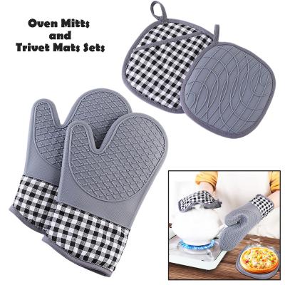 China E-PIN 4Pcs Traditional Silicone Oven Mitts and Holder Set of Mats Set Kitchen Gloves Tripod Pot for sale