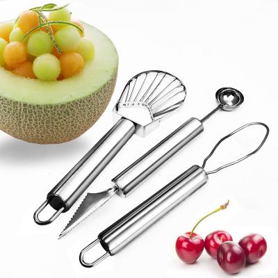 China E-PIN Stainless Steel 3Pcs Vegatable Fruit Utensil Set Viable Melon Scooper Kiwi Scoop Carving Knife Watermelon Baller for sale