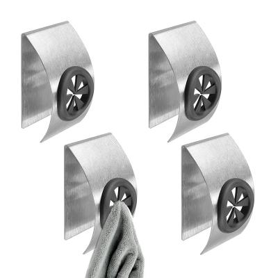 China Contemporary E-PIN 4Pcs Stainless Steel Kitchen Towel Rack Self Adhesive Towel Hook Wall Mount Towel Holder for sale