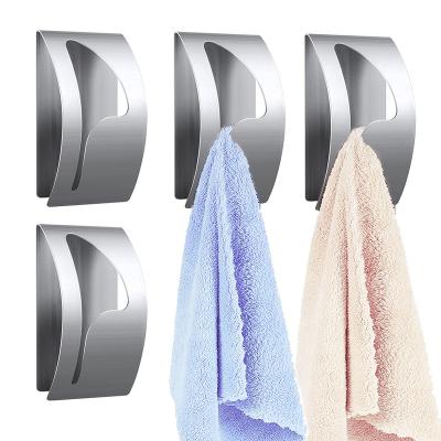 China Contemporary E-PIN 4Pcs Stainless Steel Kitchen Towel Rack Self Adhesive Towel Hook Wall Mount Towel Holder for sale