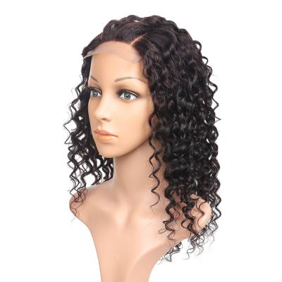 China Natural Virgin Curly Deep Water Wave Lace Wig Water Wave Remy Human Hair Full Remy Wigs Long Bangs Short Malaysia for sale