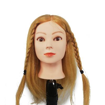 China 100% Golden Silky Straight Wave Hair Training Head For Beauty School Hairdressing Training Heads for sale