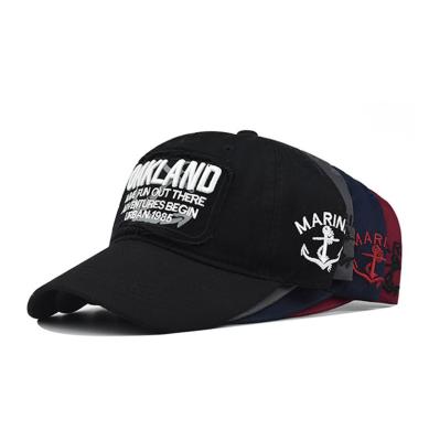 China Custom Retro Vintage Maritime Style Applique 6-Panel Travel Okaland Cotton Vintage Adjustable Baseball Caps for sale