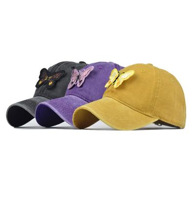 China 6-Panel Hat Lady Decoration Vintage Style Beautiful Cotton Movable Butterfly Baseball Hats for sale