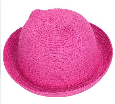 China Colorful Paper Straw Hat Outdoor Daily Adjustable Cat Shape Summer Sun Beach Straw Hats For Kids for sale