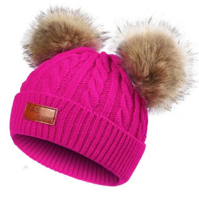 China Cute Acrylic Pom Pom Beanie Hats Kid Slouch Beanie Winter Warm Knitted Hat Wholesale COMMON for sale