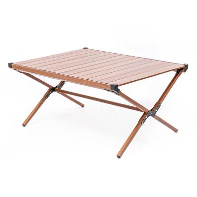 China Wholesale Modern Outdoor Camping Folding Table Egg Roll Egg Wood Grain And Chair Camping Camp Aluminum Alloy Table for sale