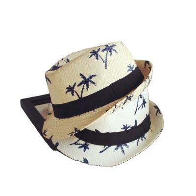 China 2022 Custom Picture Hats Kids Fashion Sun Hat Leaves Printing Summer Hat White Panama Straw Hat For Hats Wholesale for sale