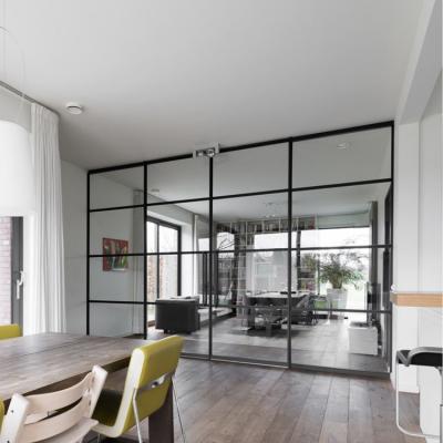 China Modern Huge Aluminum Windows Aluminum Alloy Tempered Glass Three Panels Double Doors Sliding Stacking Door for sale