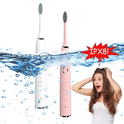 China Food Grade Dupont Nylon Stiffens 100 Days Battery Life IPX8 Days Battery Life Waterproof Replacement Electric Toothbrush 5 Quiet Sonic Modes for sale