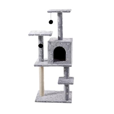 China Sustainable Carpet Sisal Wood Rope Premium Upholstered Cat Tree House For Cat For Pet Cat for sale