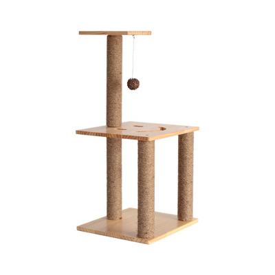 China Sustainable Sisal Cat Wooden Pet Scratching Post Cat Tree for sale