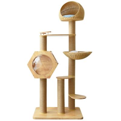 China Sisal Scratcher Sustainable Climbing Large Luxury Wood Cat Tree House for sale