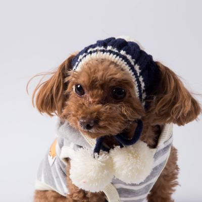 China Winter Sustainable Soft Warm White Flip Knitted Dog Hat Pet Hat S M Dog Accessories For Puppy for sale