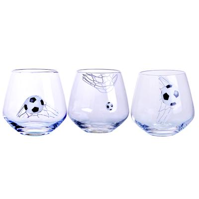 China Made into the china personality best-selling creative football in net sticker transparent whiskey glasses for sale