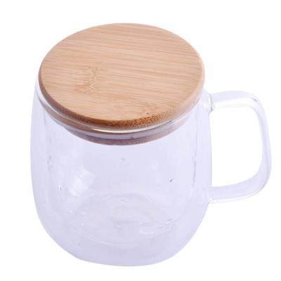 China 2021 Elegent Sustainable Hot Sale Double Wall Glass Coffee Mug With Bamboo Lid for sale